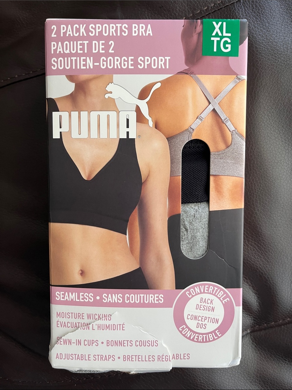 Puma 2-Pack Seamless Sports Bras in Black and Gray - XL